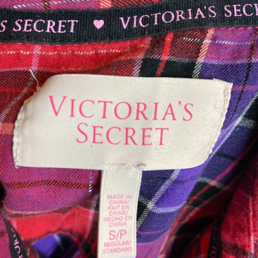 Victoria's Secret Pink Purple Plaid Flannel Pajamas Top